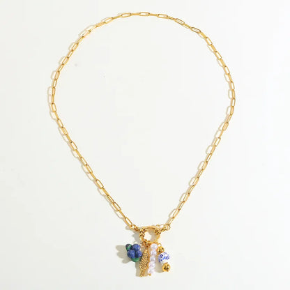 Colier din oțel placat cu aur cu peștișor - NE749