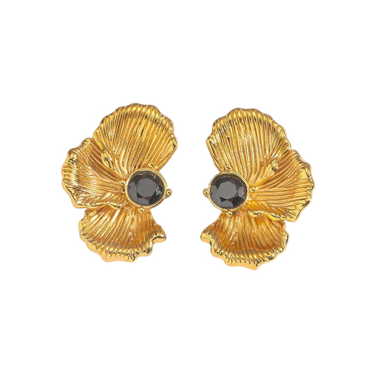 Σκουλαρίκια επιχρυσωμένο ατσάλι με μαύρη πέτρα-EA245