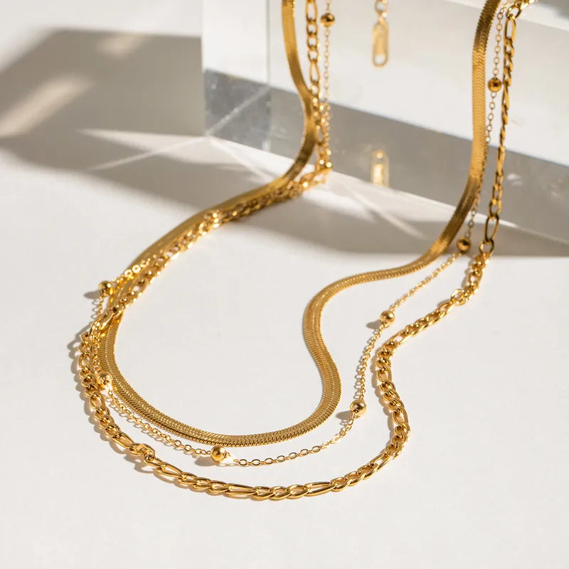 Κολιέ επιχρυσωμένο ατσάλι τριπλή αλυσίδα-NE013