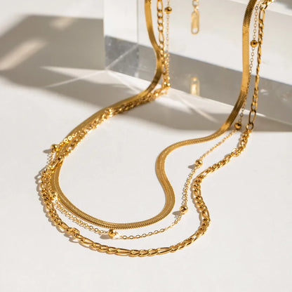 Κολιέ επιχρυσωμένο ατσάλι τριπλή αλυσίδα-NE013