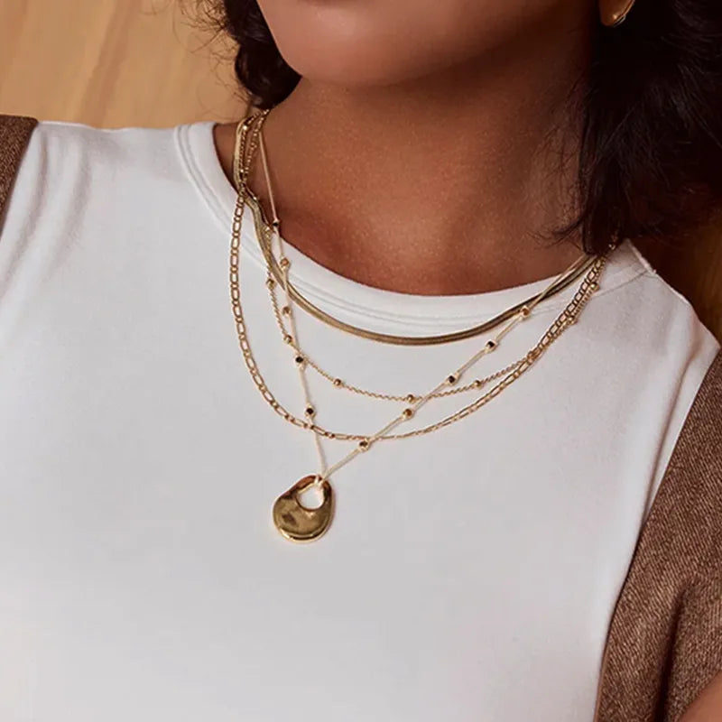 Κολιέ επιχρυσωμένο ατσάλι τριπλή αλυσίδα-NE013