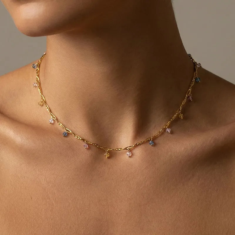 Κολιέ επιχρυσωμένο ατσάλι με πολύχρωμα zircon-NE057