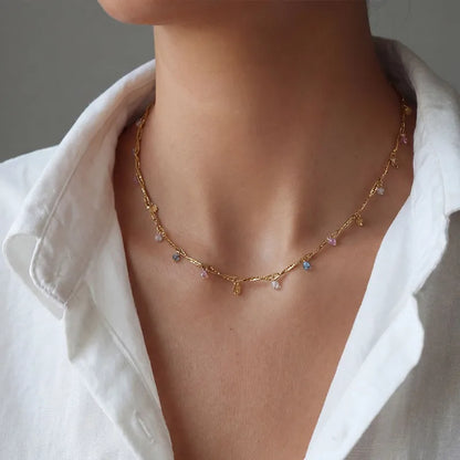 Κολιέ επιχρυσωμένο ατσάλι με πολύχρωμα zircon-NE057