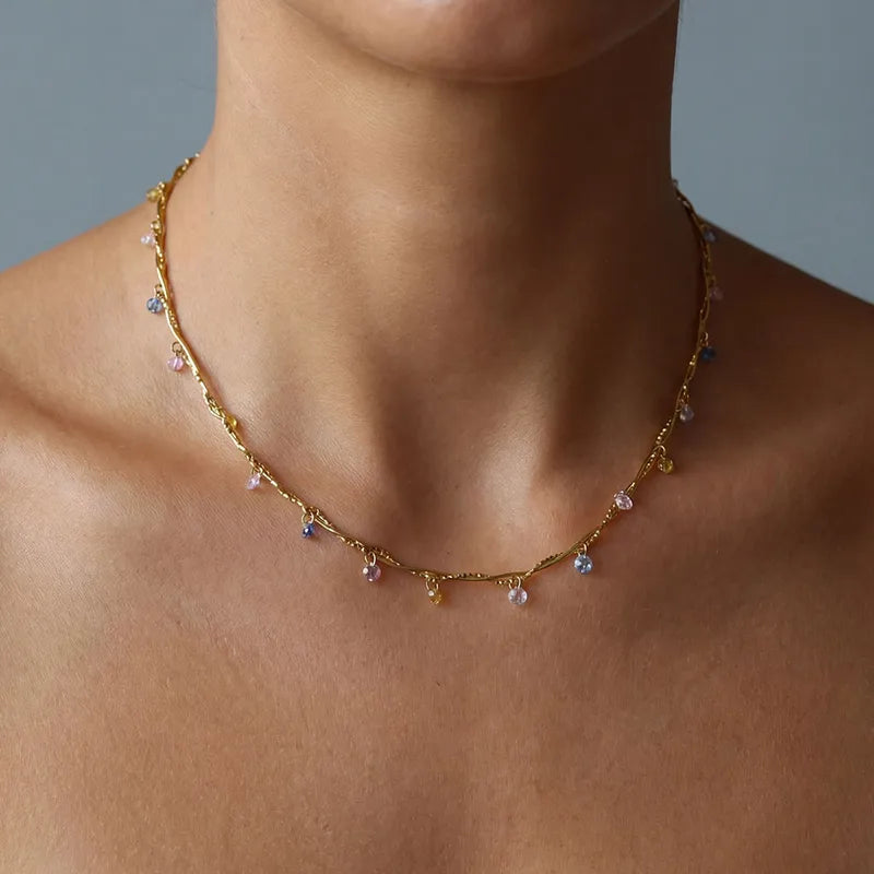 Κολιέ επιχρυσωμένο ατσάλι με πολύχρωμα zircon-NE057