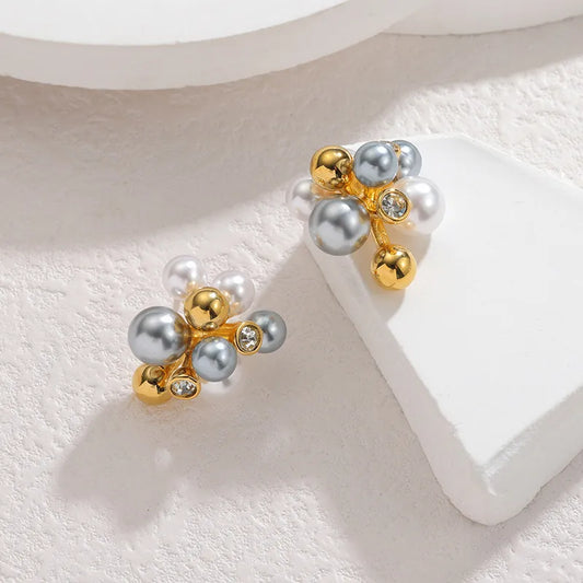 Σκουλαρίκια επιχρυσωμένο ατσάλι τρίχρωμες πέρλες-EA656