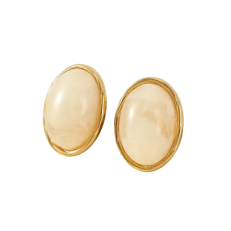 Σκουλαρίκια επιχρυσωμένο ατσάλι οβάλ κρεμ-EA354