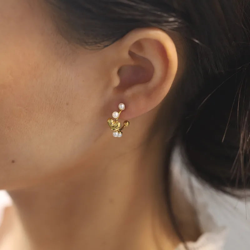 Σκουλαρίκια επιχρυσωμένο ατσάλι με καρδιές και zircon-EA369