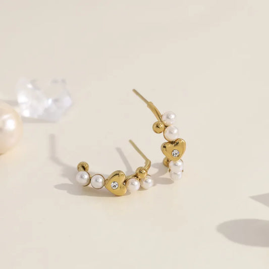 Σκουλαρίκια επιχρυσωμένο ατσάλι με καρδιές και zircon-EA369