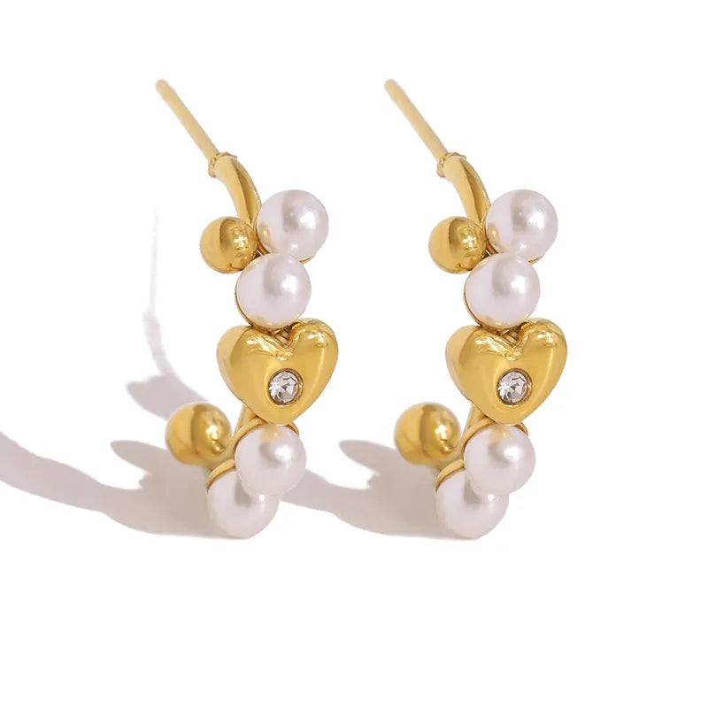 Σκουλαρίκια επιχρυσωμένο ατσάλι με καρδιές και zircon-EA369