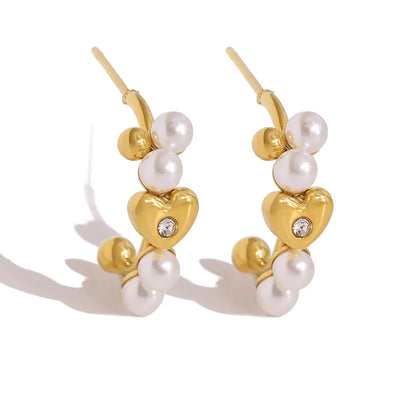 Σκουλαρίκια επιχρυσωμένο ατσάλι με καρδιές και zircon-EA369