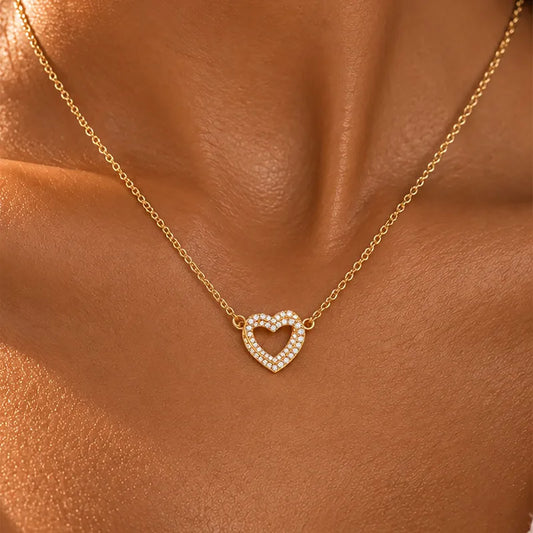 Collier en acier avec coeur en argent et or rose avec zircon - NE451