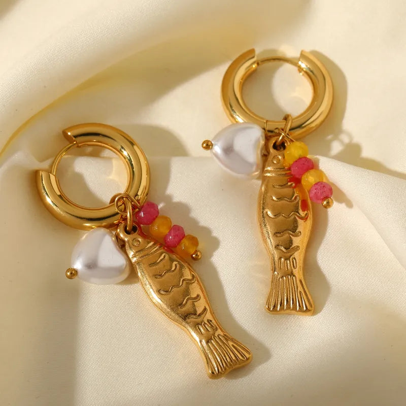 Σκουλαρίκια επιχρυσωμένο ατσάλι ψαράκια - EA780