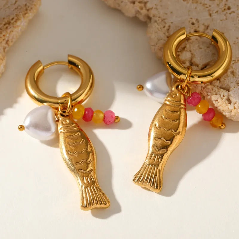 Σκουλαρίκια επιχρυσωμένο ατσάλι ψαράκια - EA780