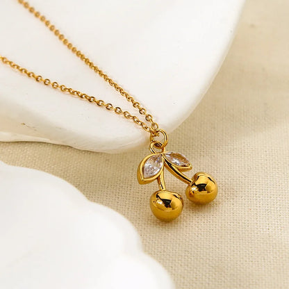 Κολιέ επιχρυσωμένο ατσάλι με κεράσια και κρύσταλλα-NE403