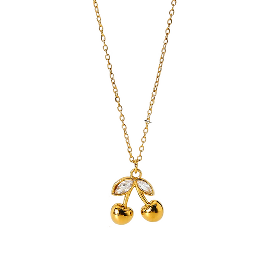 Κολιέ επιχρυσωμένο ατσάλι με κεράσια και κρύσταλλα-NE403