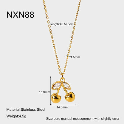 Κολιέ επιχρυσωμένο ατσάλι με κεράσια και κρύσταλλα-NE403