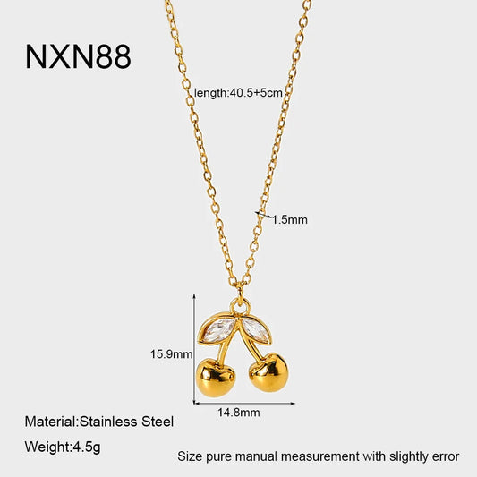 Κολιέ επιχρυσωμένο ατσάλι με κεράσια και κρύσταλλα-NE403