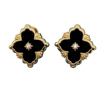 Earrings of the black cross with gold outline-ea085