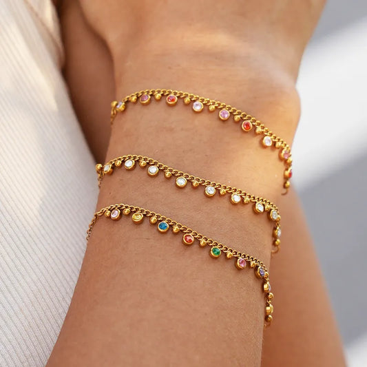 Pulsera de acero y oro con circonitas - BR020