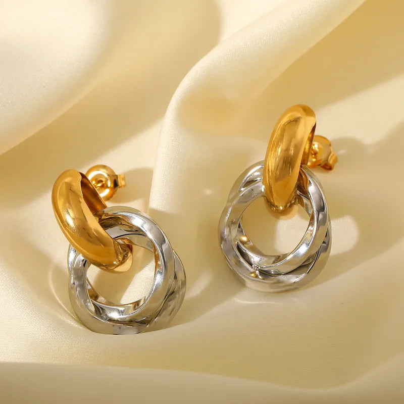 Earrings of steel gold silver with two textures-ea264