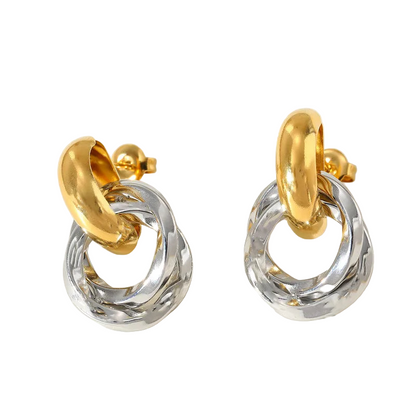 Earrings of steel gold silver with two textures-ea264