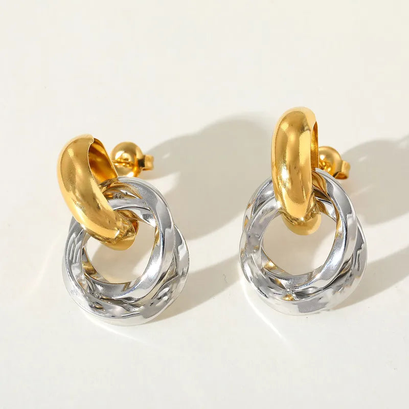 Earrings of steel gold silver with two textures-ea264