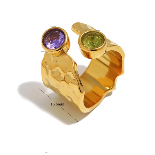 Δαχτυλίδι ατσάλι με πράσινο και μωβ zircon - R178
