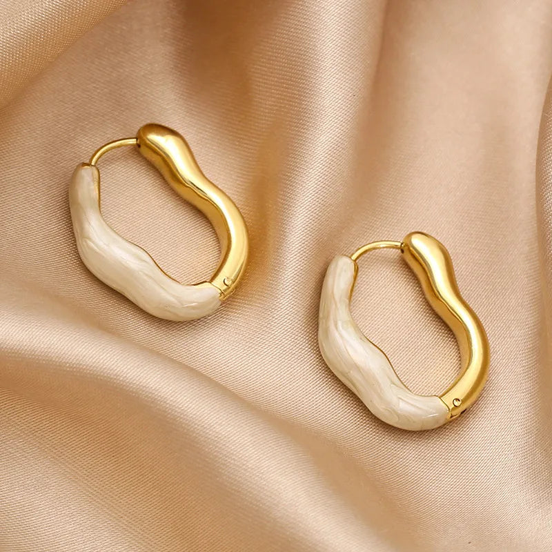 Σκουλαρίκια ατσάλι κρίκοι με λευκό-EA421