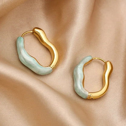 Σκουλαρίκια ατσάλι κρίκοι με γαλάζιο-EA595