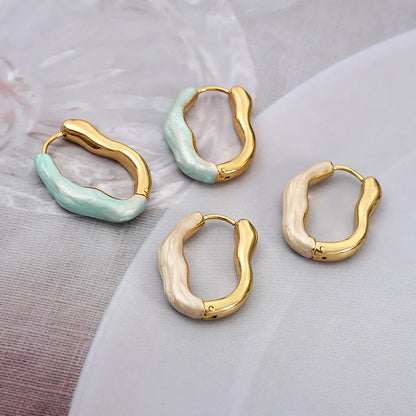 Σκουλαρίκια ατσάλι κρίκοι με λευκό-EA421