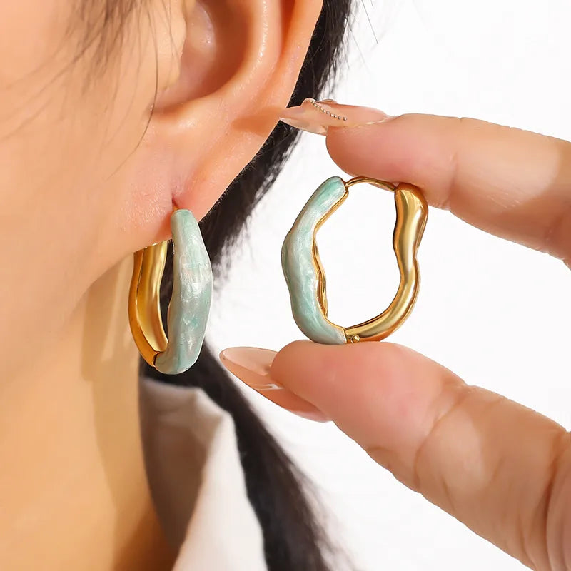 Σκουλαρίκια ατσάλι κρίκοι με γαλάζιο-EA595