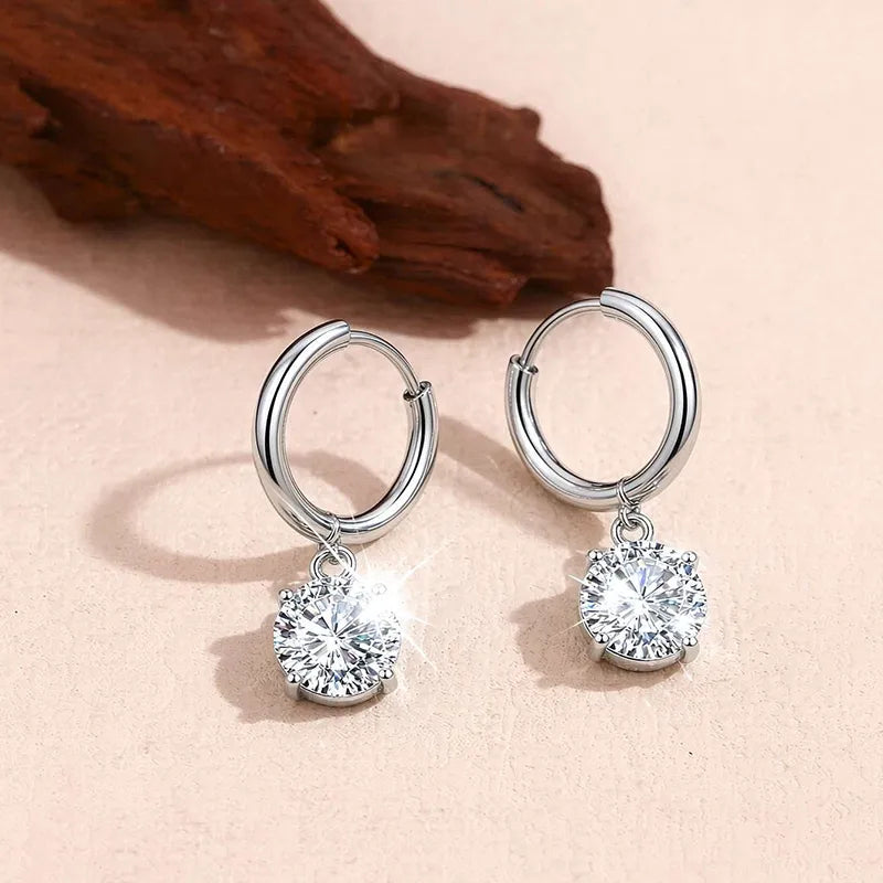 Boucles d'oreilles Créoles Acier Argenté avec Zircons Ronds - EA655