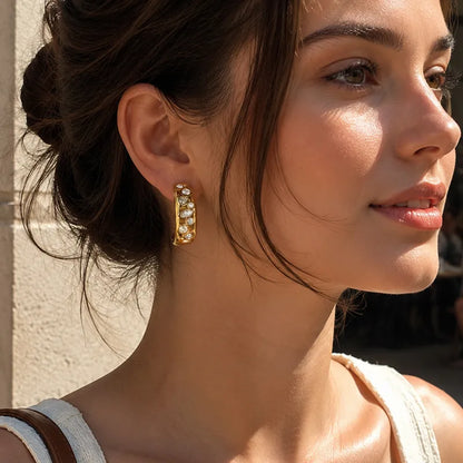 Steel hoop earrings with zircons - EA342