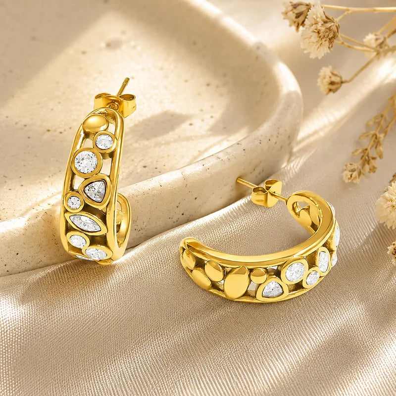 Steel hoop earrings with zircons - EA342