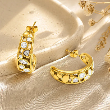 Steel hoop earrings with zircons - EA342