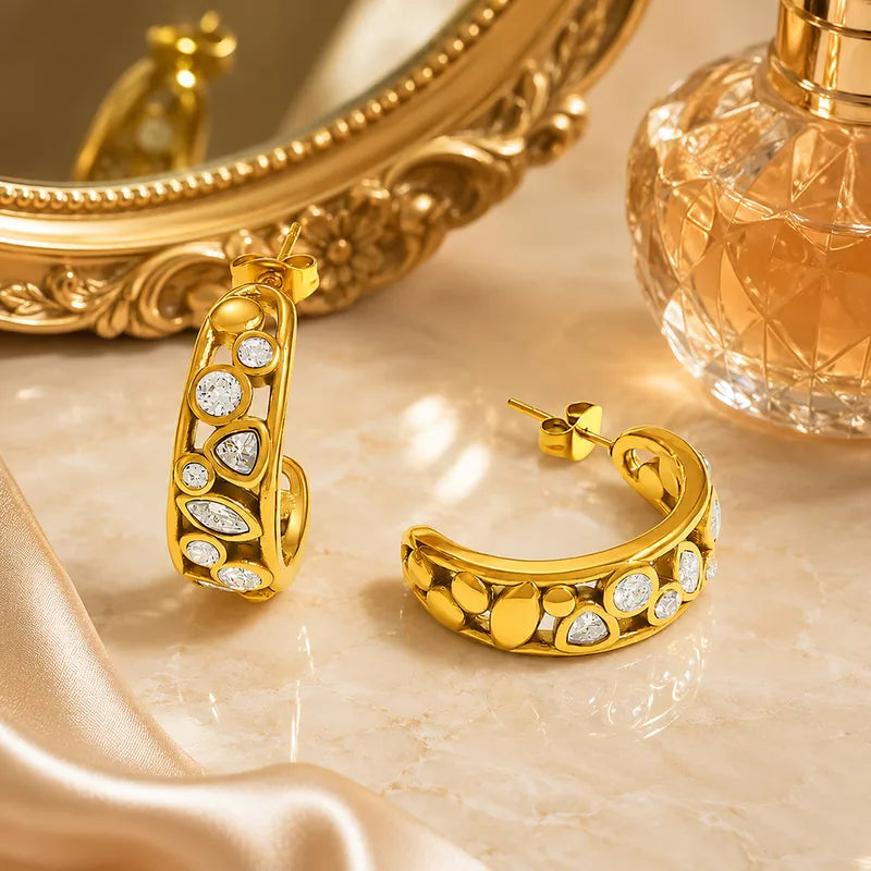 Steel hoop earrings with zircons - EA342