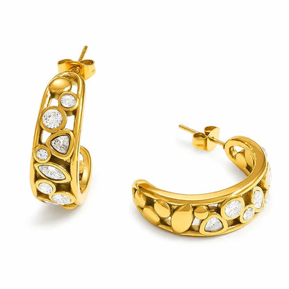 Steel hoop earrings with zircons - EA342