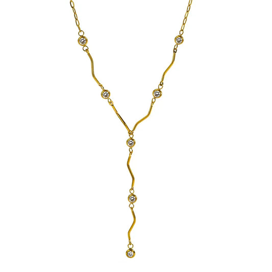 Steel necklace with pink zircon hearts - NE426