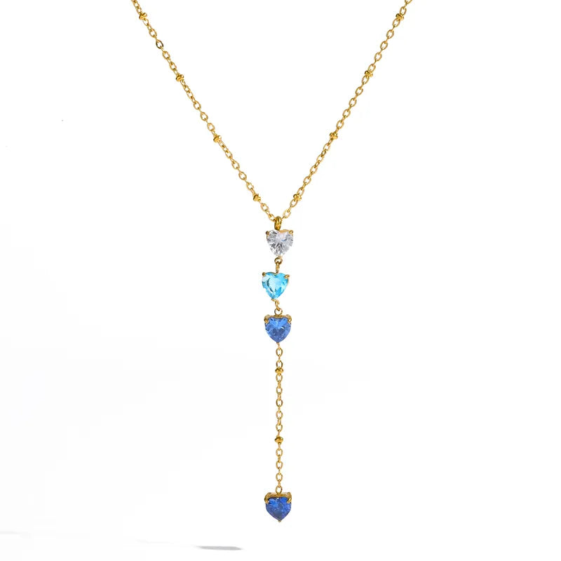 Steel necklace with blue zircon hearts - NE193