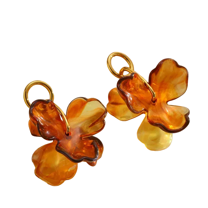 Σκουλαρίκια επιχρυσωμένο ατσάλι καφέ λουλούδια ρητίνης - EA735