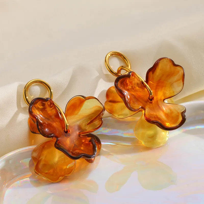 Σκουλαρίκια επιχρυσωμένο ατσάλι καφέ λουλούδια ρητίνης - EA735