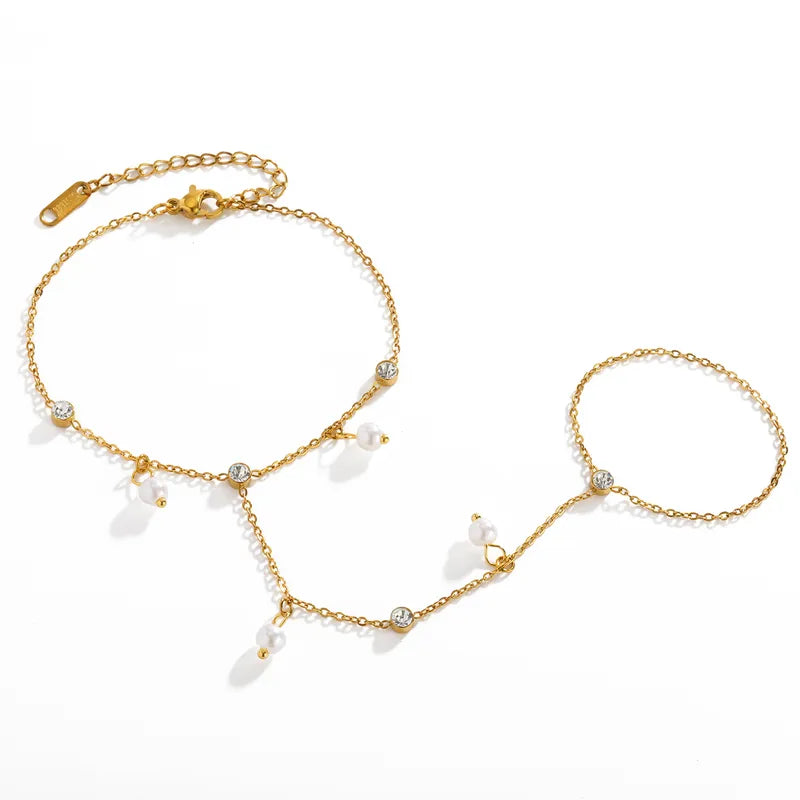 Steel bracelet with white flowers - BR255