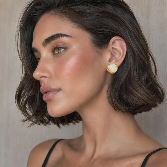 Steel shell earrings white with pearl - EA756