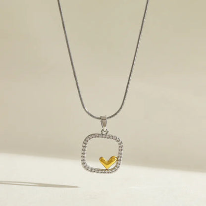 Zircon steel necklace and heart-ne018