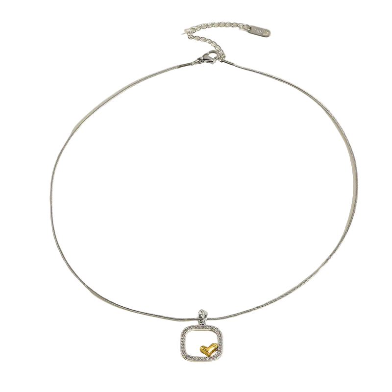 Zircon steel necklace and heart-ne018