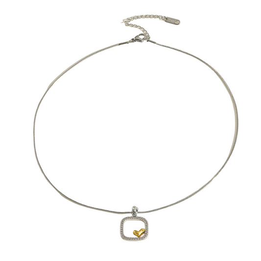 Zircon steel necklace and heart-ne018