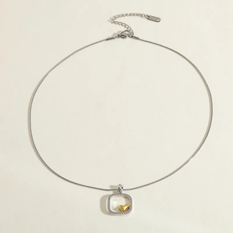 Zircon steel necklace and heart-ne018