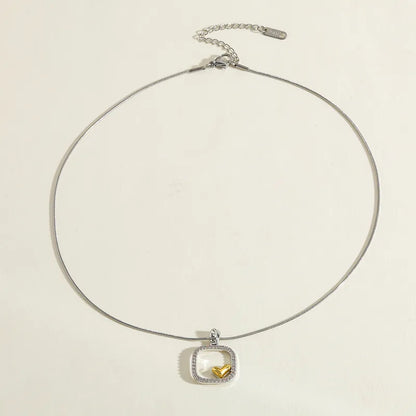 Zircon steel necklace and heart-ne018