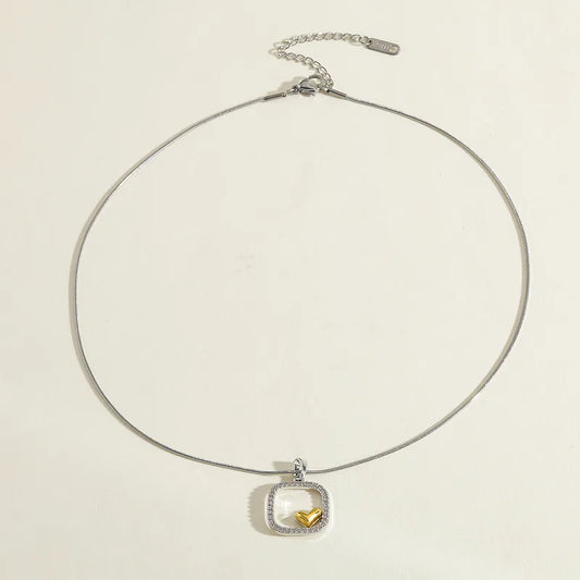 Zircon steel necklace and heart-ne018
