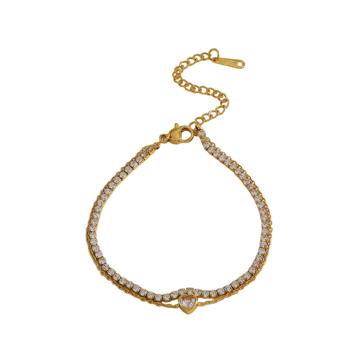 Βραχιόλι επιχρυσωμένο ατσάλι με καρδιά και αλυσίδα zircon-BR122